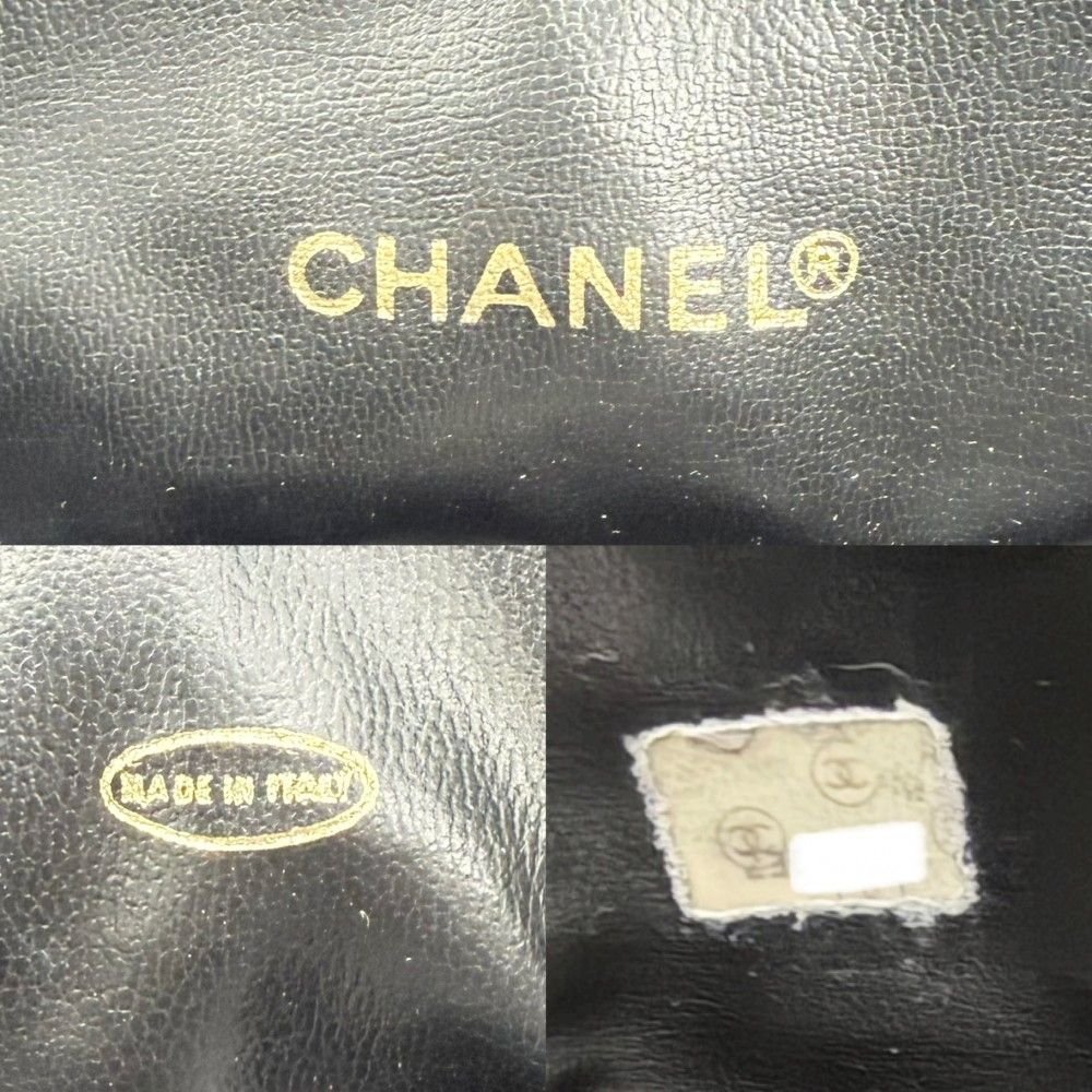 Chanel Handbag CC Logo Drawstring Bag Coco Charm Shoulder Caviar Leather Black — view 5