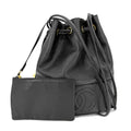 Chanel Handbag CC Logo Drawstring Bag Coco Charm Shoulder Caviar Leather Black
