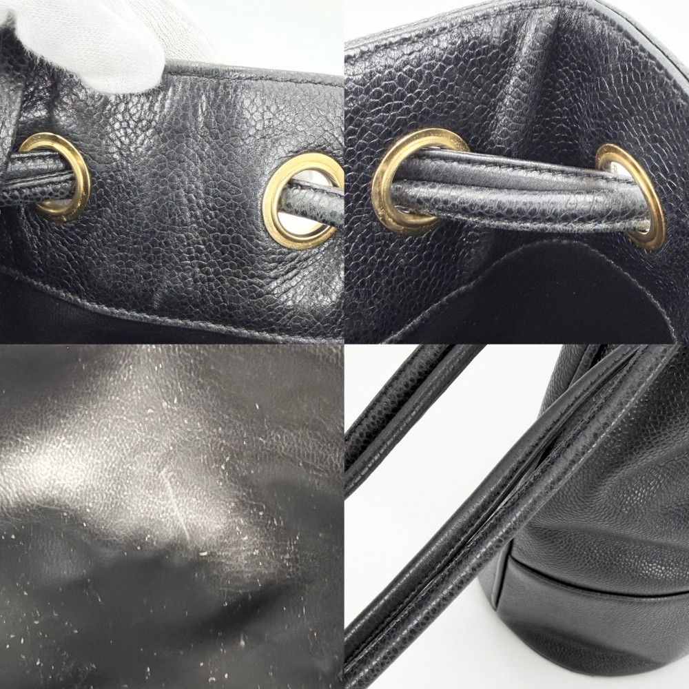 Chanel Handbag CC Logo Drawstring Bag Coco Charm Shoulder Caviar Leather Black — view 7