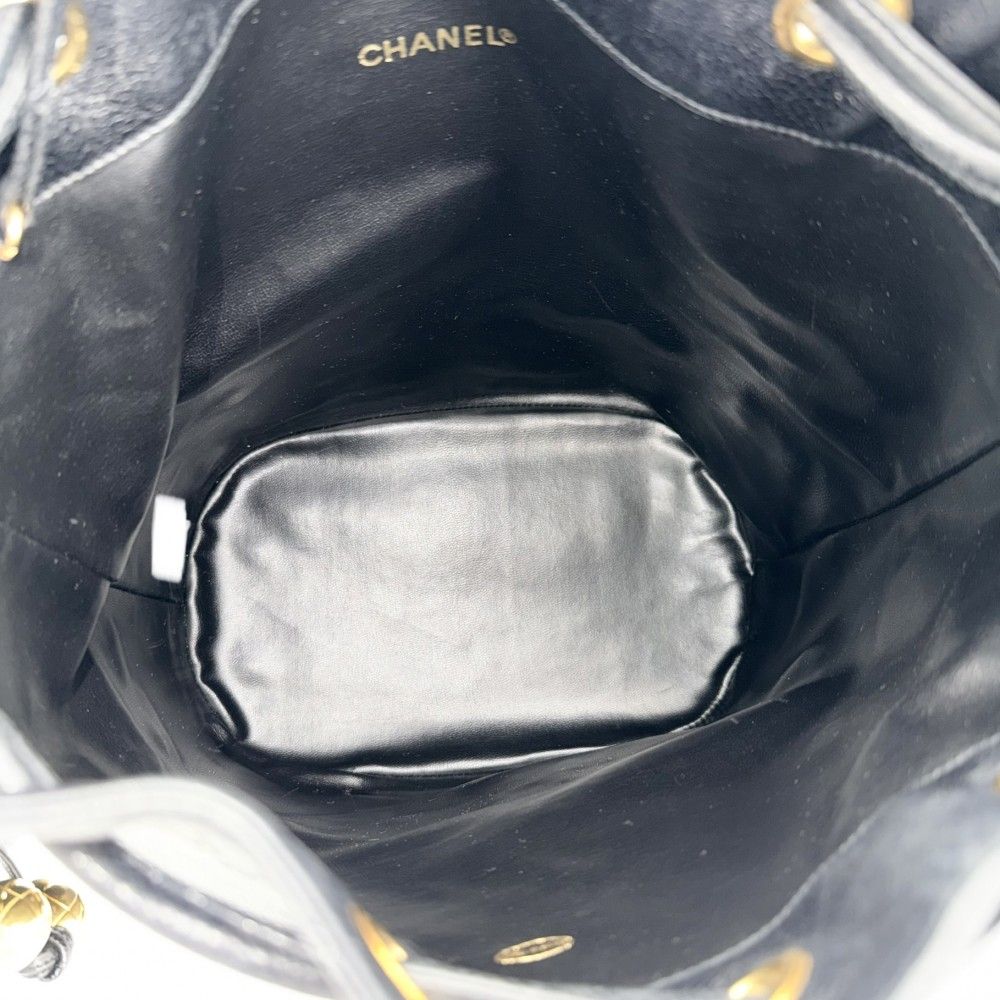 Chanel Handbag CC Logo Drawstring Bag Coco Charm Shoulder Caviar Leather Black — view 4