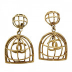 Chanel Earrings Birdcage CC Logo Vintage 2 9 Gold