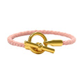 Hermes Bracelet Glenan Rose Sakura Gold Leather Metal Bangle