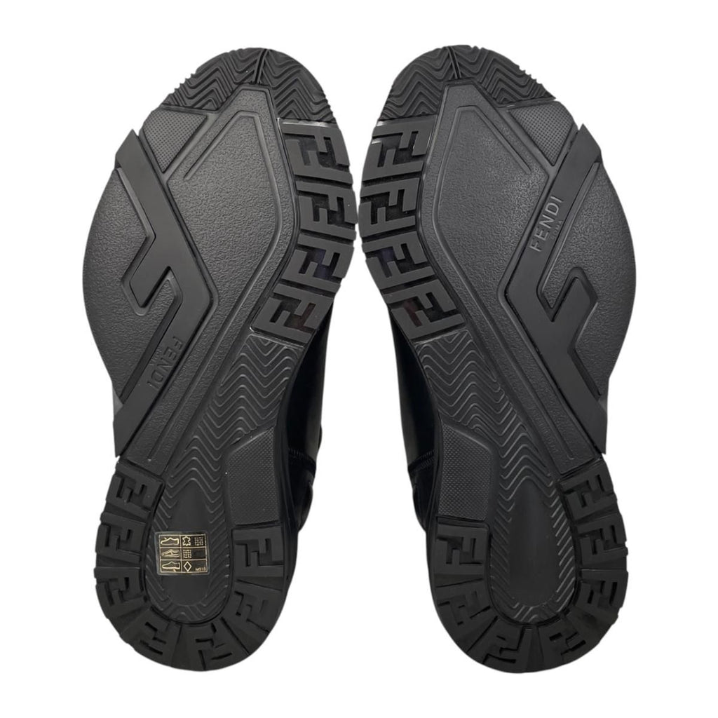 Fendi Sneakers Flow Top 6 Sizes Calf Leather FF Motif Logo Black Gray — view 6