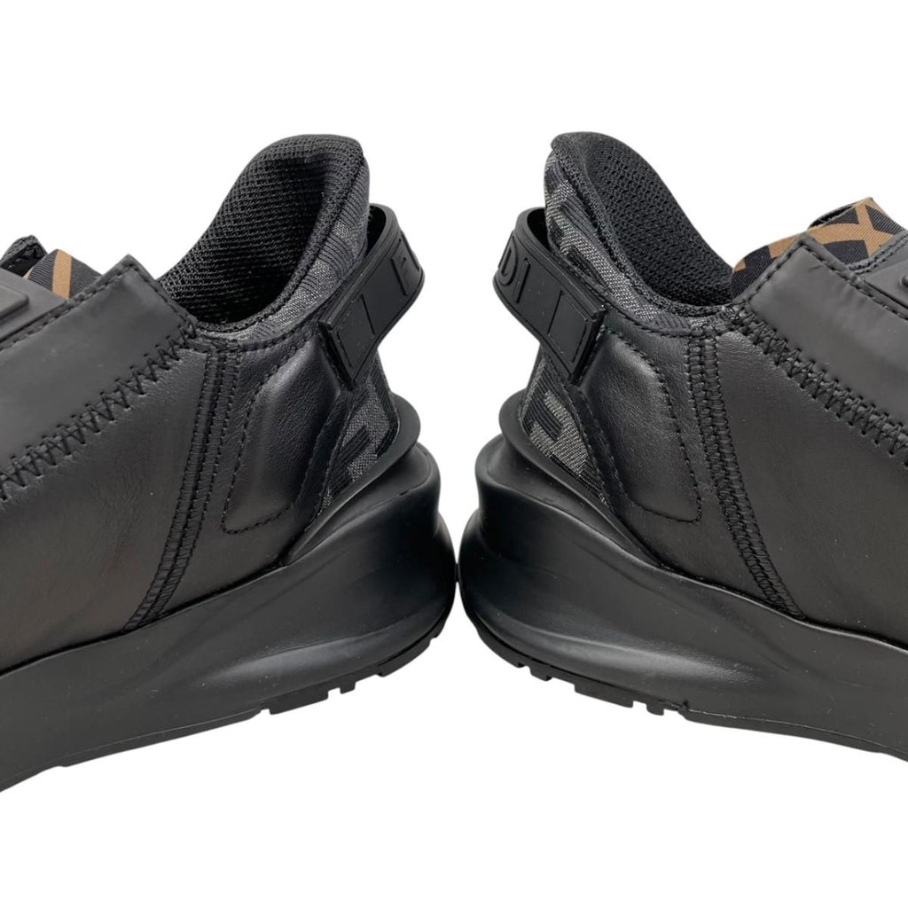 Fendi Sneakers Flow Top 6 Sizes Calf Leather FF Motif Logo Black Gray — view 8