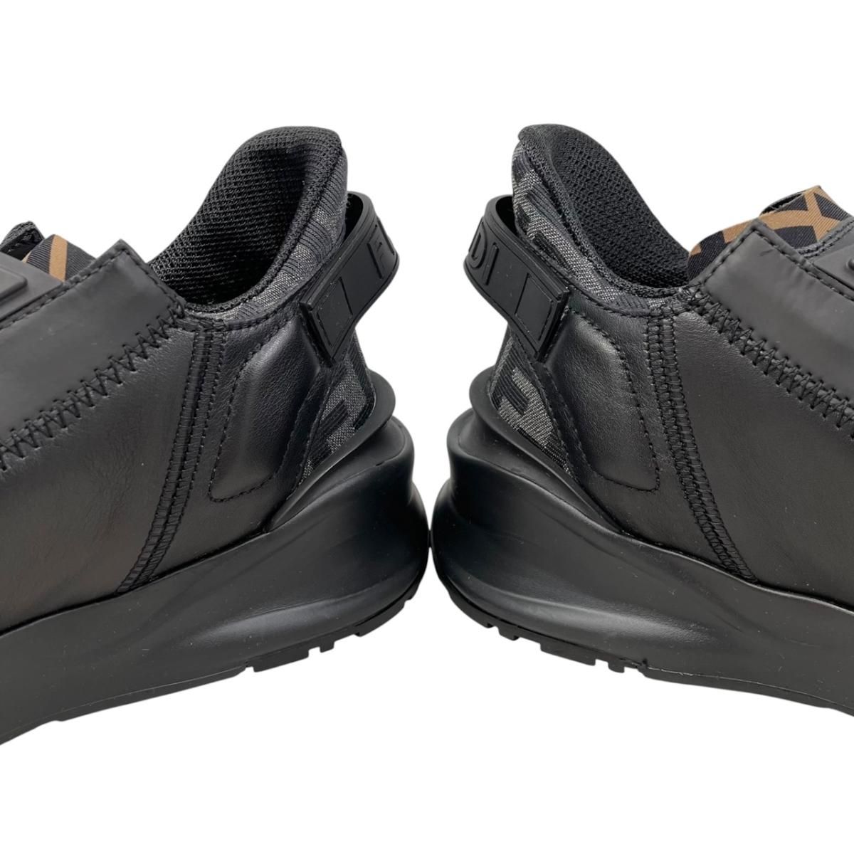 Fendi Sneakers Flow Top 6 Sizes Calf Leather FF Motif Logo Black Gray — view 8