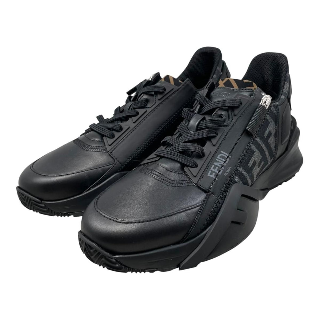 Fendi Sneakers Flow Top 6 Sizes Calf Leather FF Motif Logo Black Gray