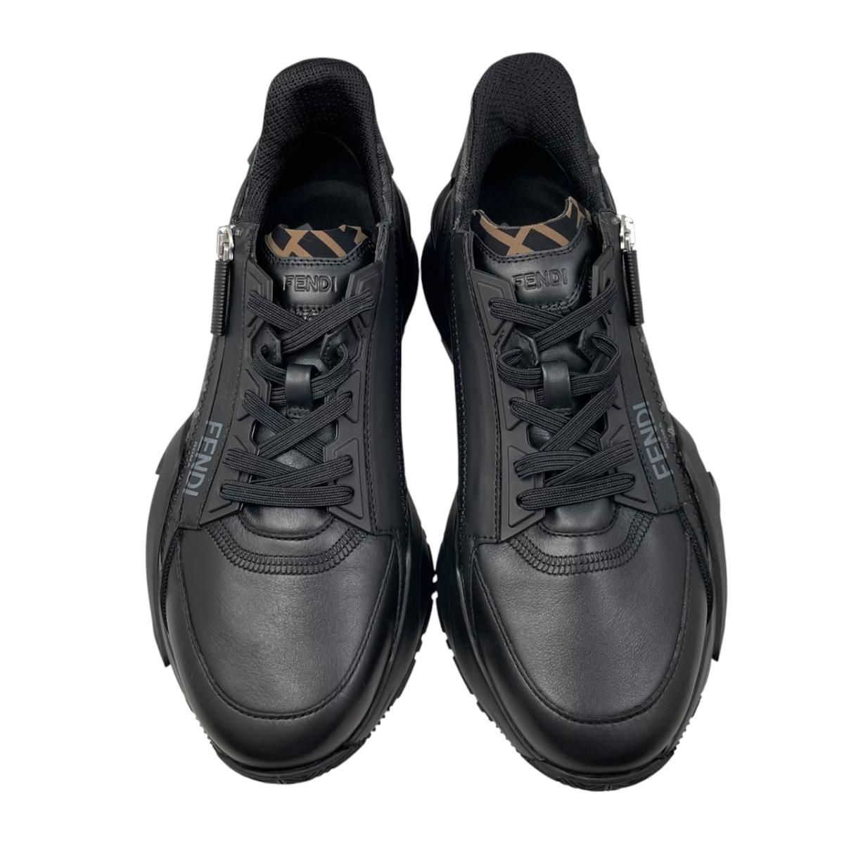 Fendi Sneakers Flow Top 6 Sizes Calf Leather FF Motif Logo Black Gray — view 5