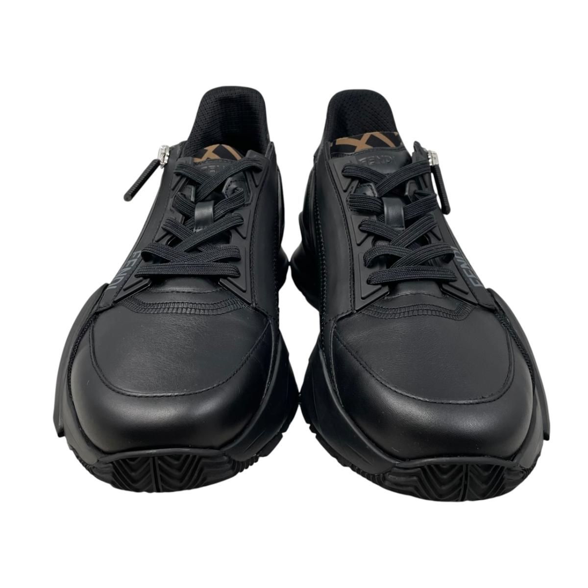 Fendi Sneakers Flow Top 6 Sizes Calf Leather FF Motif Logo Black Gray — view 3