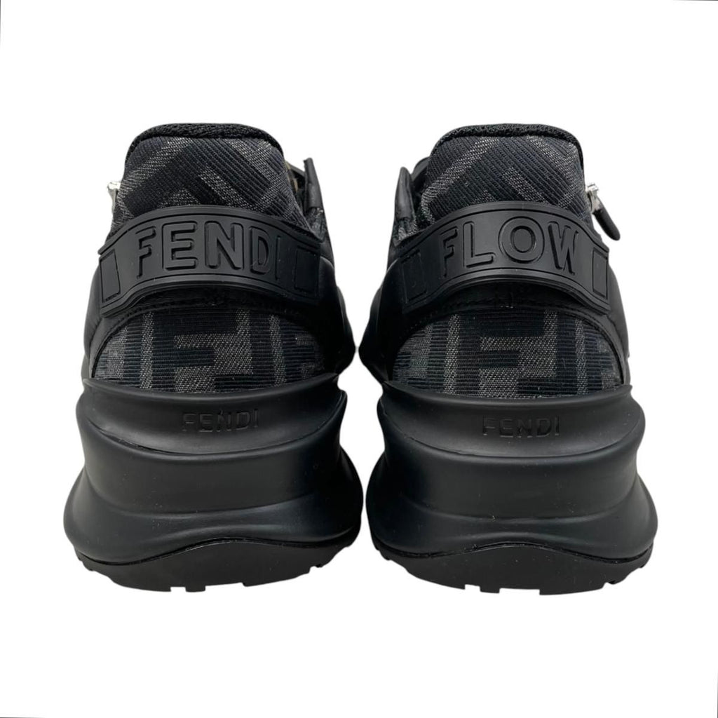 Fendi Sneakers Flow Top 6 Sizes Calf Leather FF Motif Logo Black Gray — view 4
