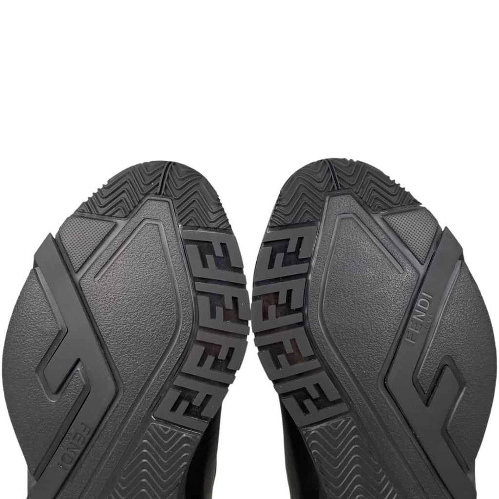 Fendi Sneakers Flow Top 6 Sizes Calf Leather FF Motif Logo Black Gray — view 9