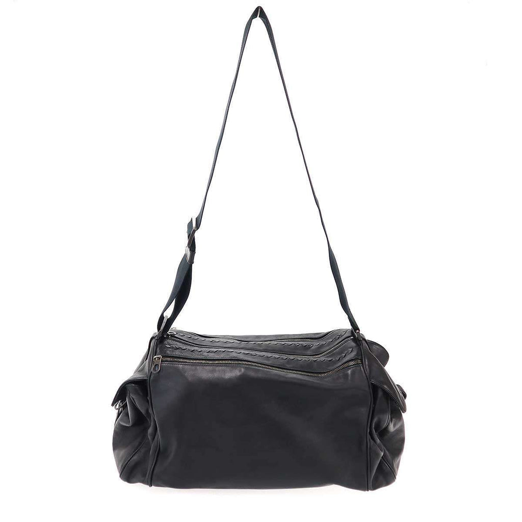 Bottega Veneta Intrecciato Leather Boston Shoulder Bag Black