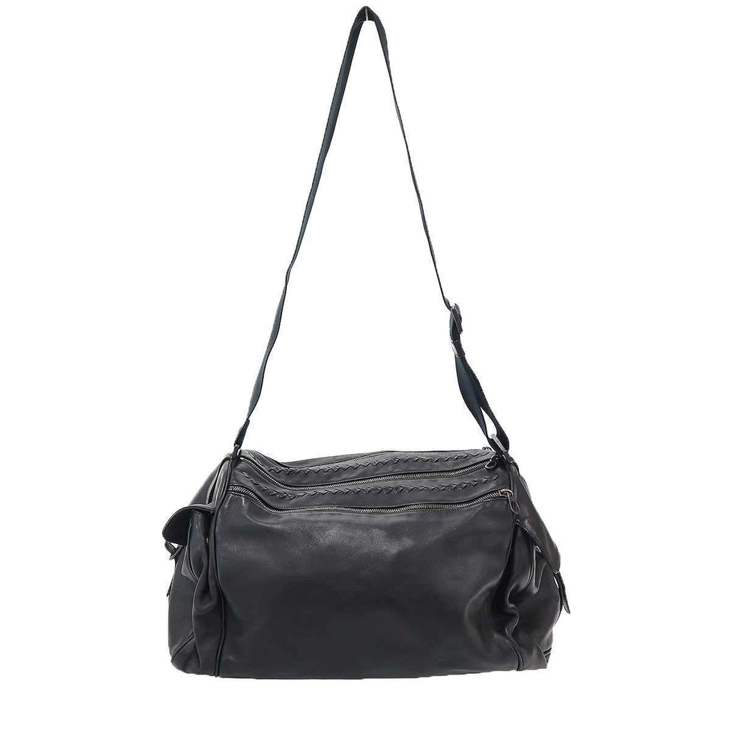 Bottega Veneta Intrecciato Leather Boston Shoulder Bag Black — view 2