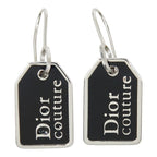 Dior Logo Plate Earrings Silver Black Metal — view 2