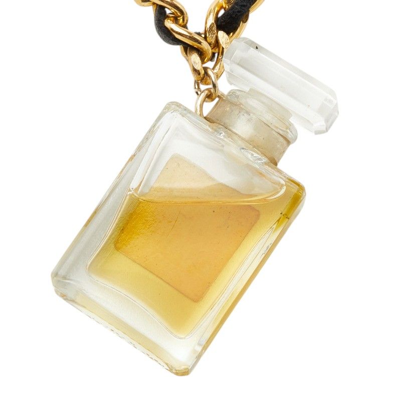 Chanel Chain Necklace Gold Clear Black Plated Glass Leather — view 3