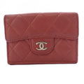 Chanel Quilted Trifold Wallet CC Logo Leather Pink KH