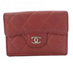 Chanel Quilted Trifold Wallet CC Logo Leather Pink KH
