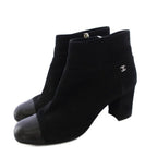 Chanel Short Boots CC Logo Suede Side Zipper 36c Black TK