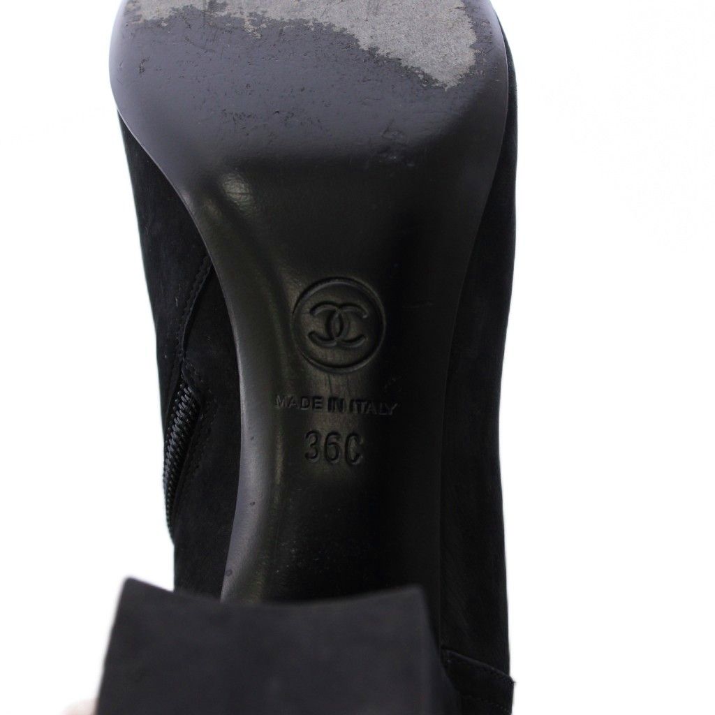 Chanel Short Boots CC Logo Suede Side Zipper 36c Black TK — view 8