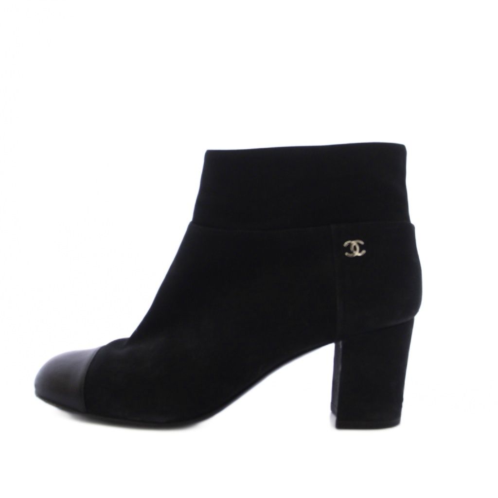 Chanel Short Boots CC Logo Suede Side Zipper 36c Black TK — view 2