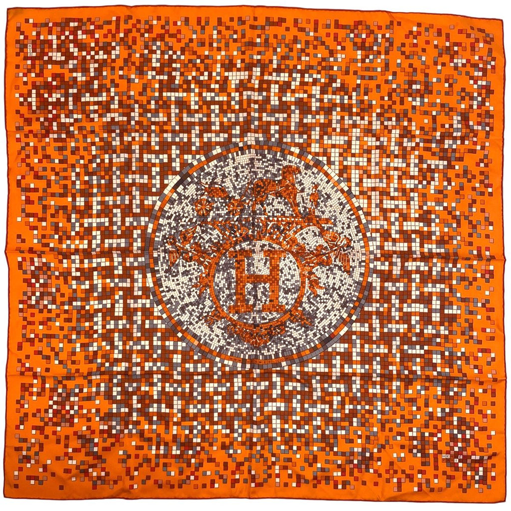 Hermes Carre 90 Mosaic 24 Scarf Silk Orange
