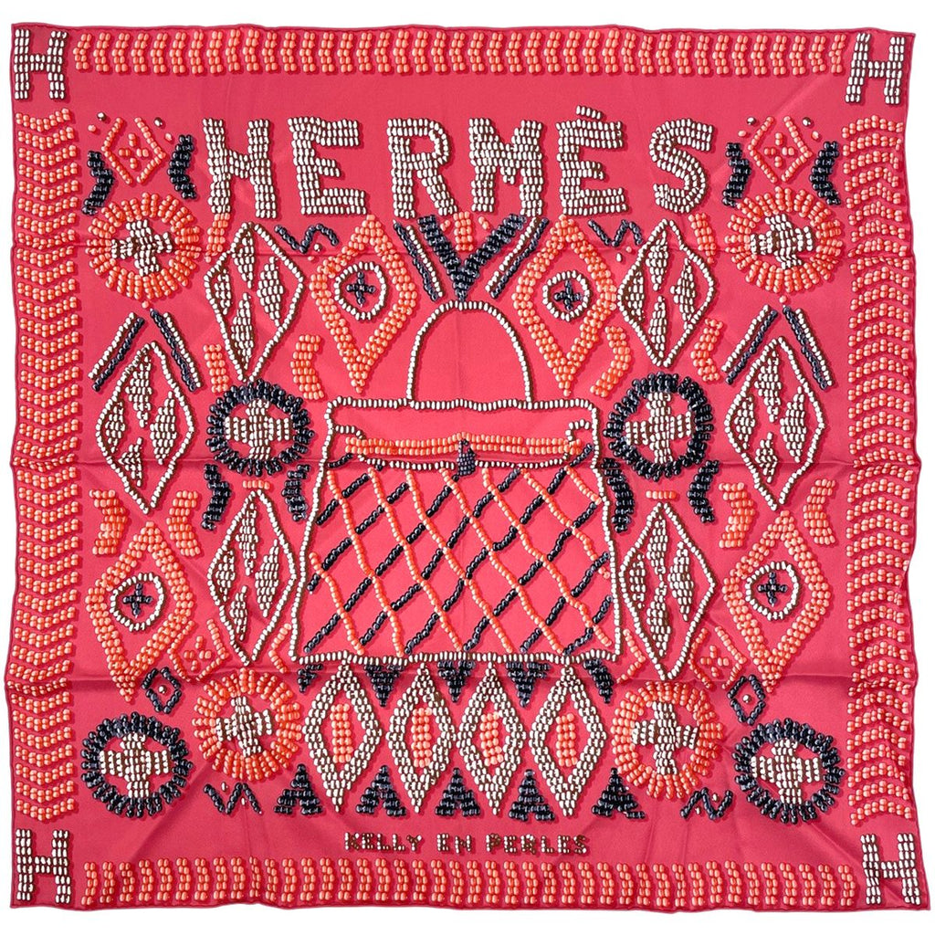 Hermes Carre 70 Kelly en Perles Scarf Silk Pink Multicolor Made of Pearls