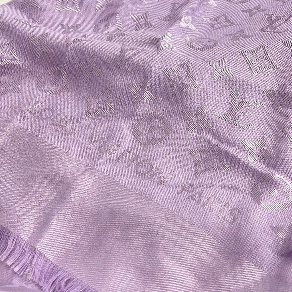 Louis Vuitton Scarf Light Purple Large Shawl Monogram Wool Silk — view 3