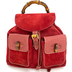 Gucci Backpack Suede Red Travel Business Bamboo