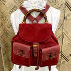 Gucci Backpack Suede Red Travel Business Bamboo — view 3