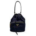 Prada Duet Dark Navy Drawstring Mini Bag Leather