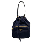 Prada Duet Dark Navy Drawstring Mini Bag Leather