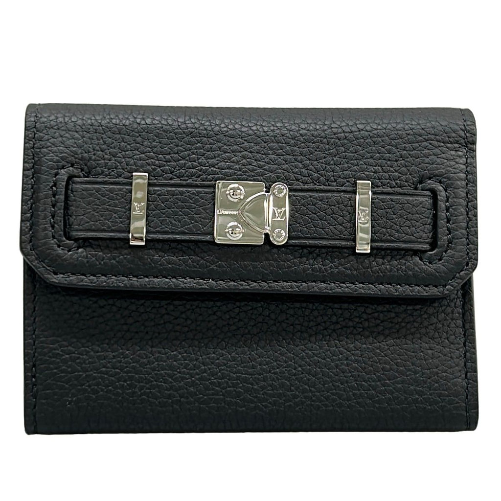 Louis Vuitton Trifold Wallet Georges Black Leather Cowhide