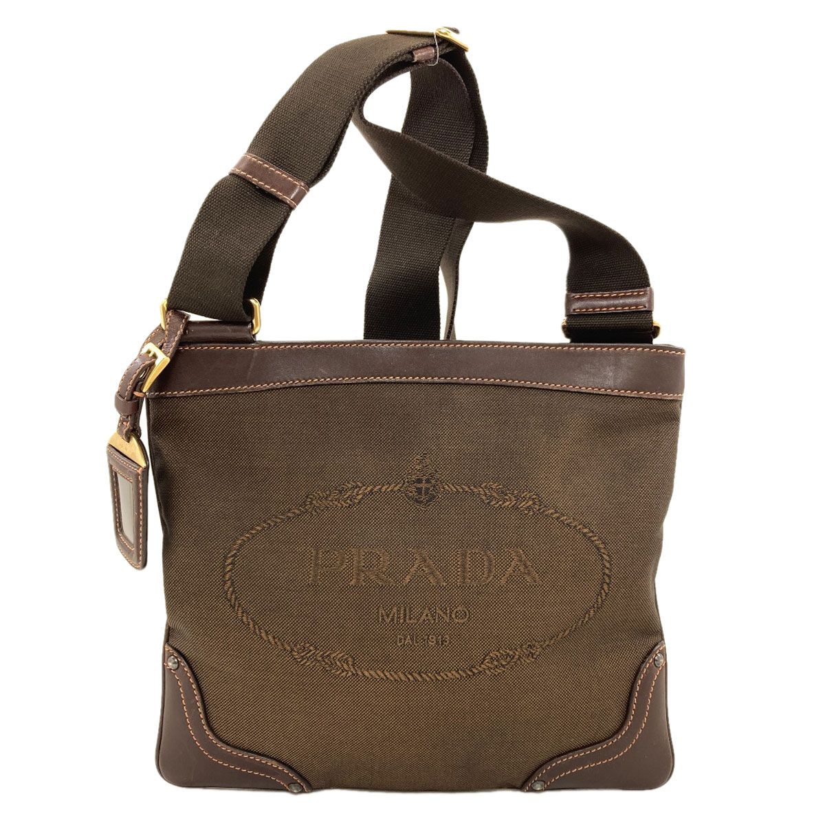 Prada Logo Shoulder Bag Canvas Calf