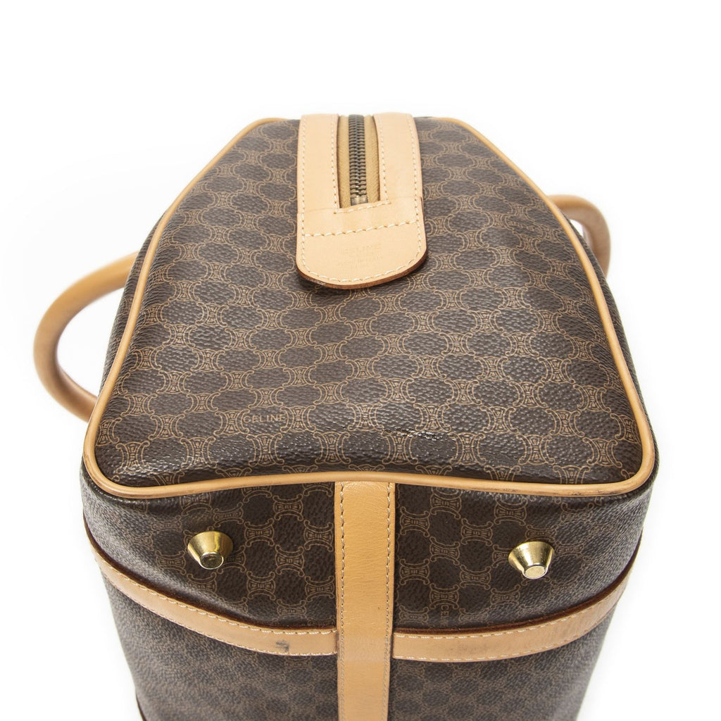 Celine Vintage Small Boston Brown Beige Macadam Canvas Shoulder — view 8