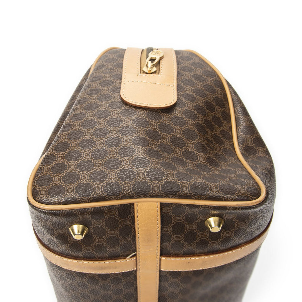 Celine Vintage Small Boston Brown Beige Macadam Canvas Shoulder — view 7