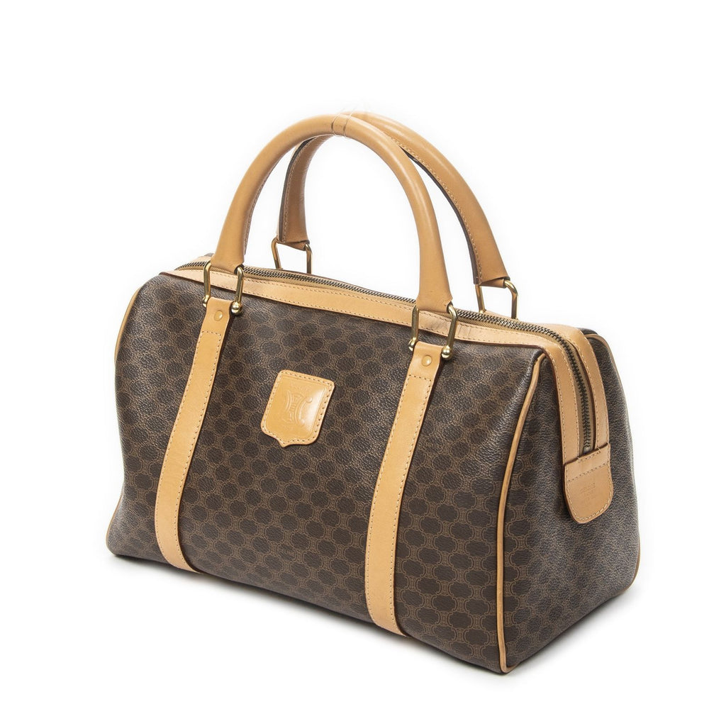 Celine Vintage Small Boston Brown Beige Macadam Canvas Shoulder — view 2