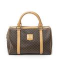Celine Vintage Small Boston Brown Beige Macadam Canvas Shoulder