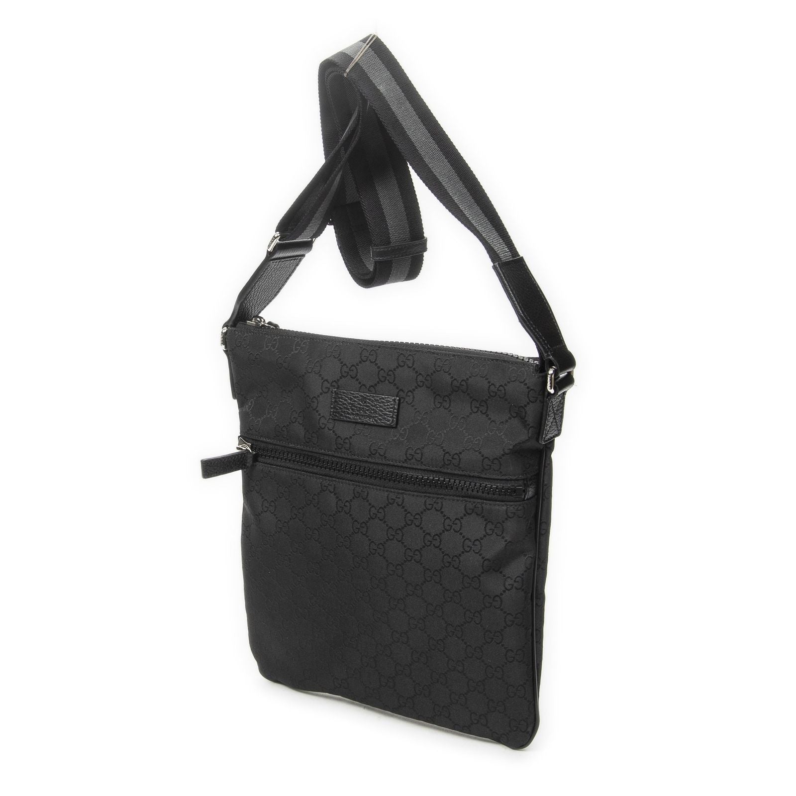 Gucci Small Front Zip Messenger Black GG Nylon Canvas — view 2