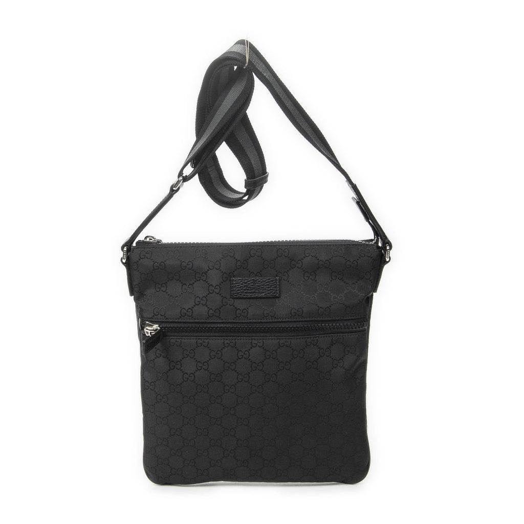 Gucci Small Front Zip Messenger Black GG Nylon Canvas
