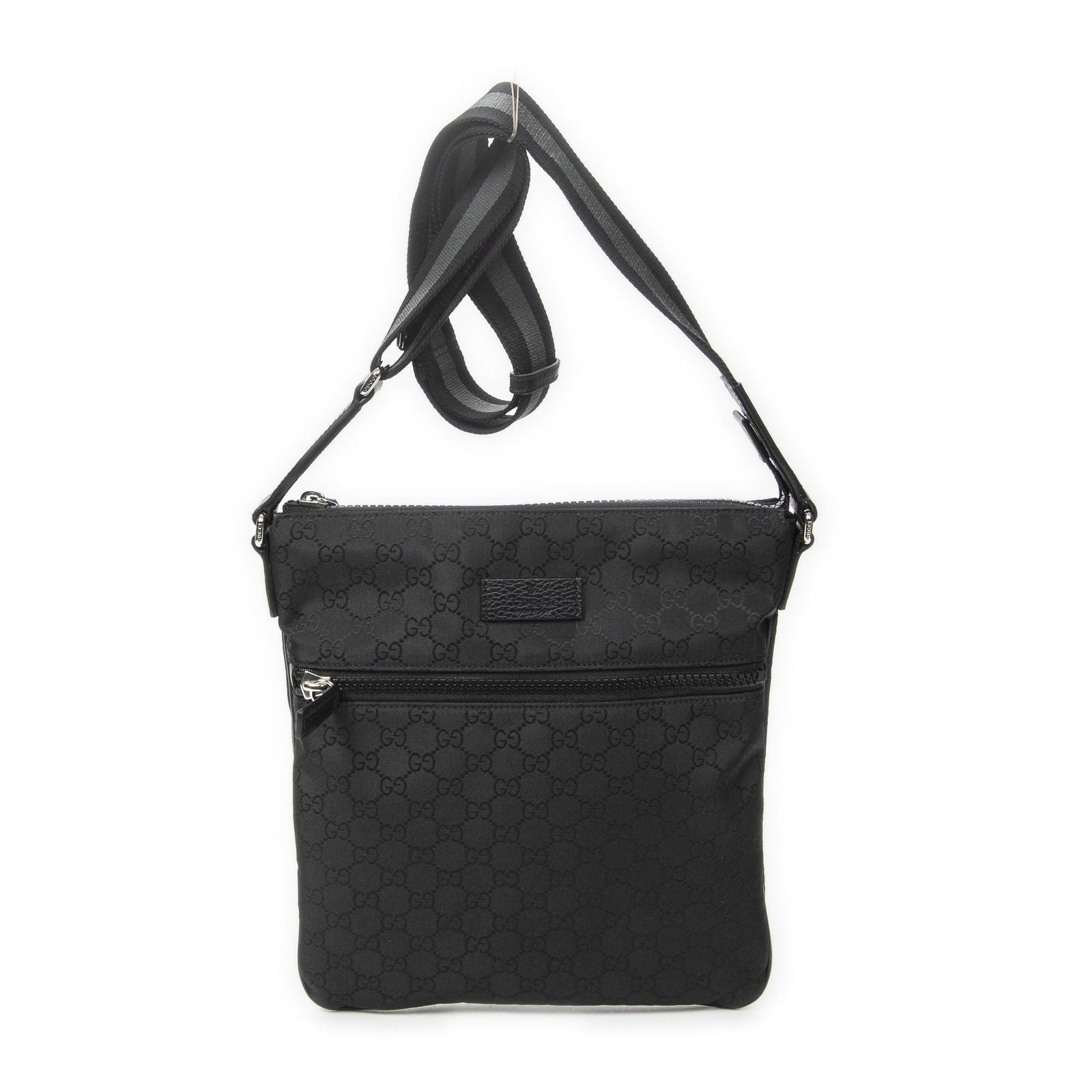 Gucci Small Front Zip Messenger Black GG Nylon Canvas