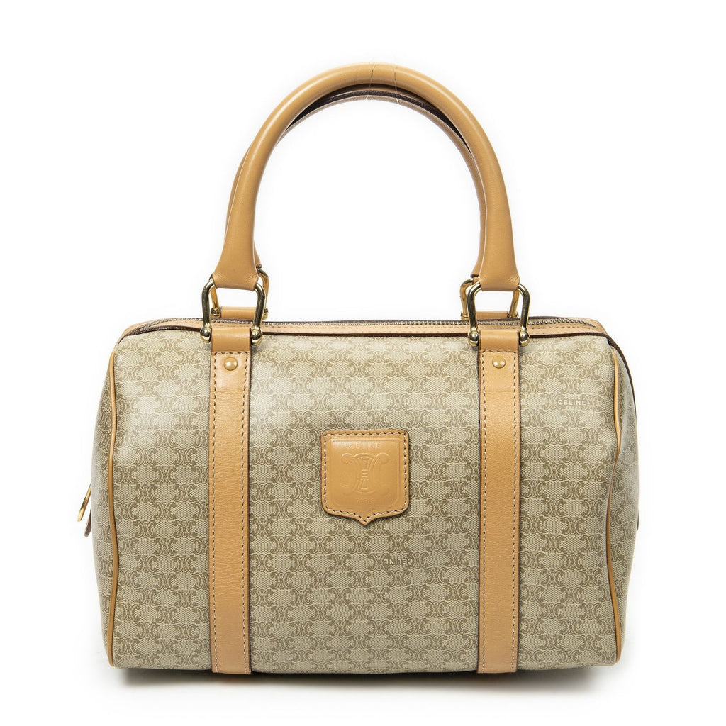 Celine Mini Boston Beige Macadam Canvas Shoulder