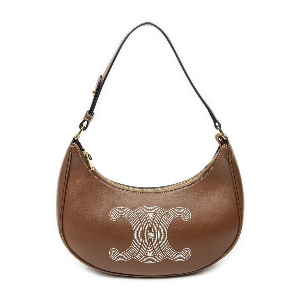 Celine Ava Hobo Brown Embroidered Triomphe Leather