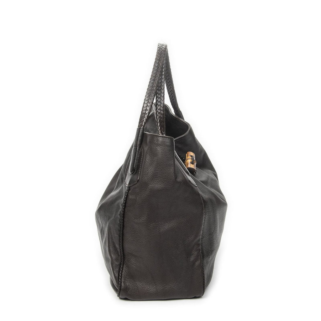 Gucci Large Bamboo Hip Tote Brown Matelasse Deerskin — view 4