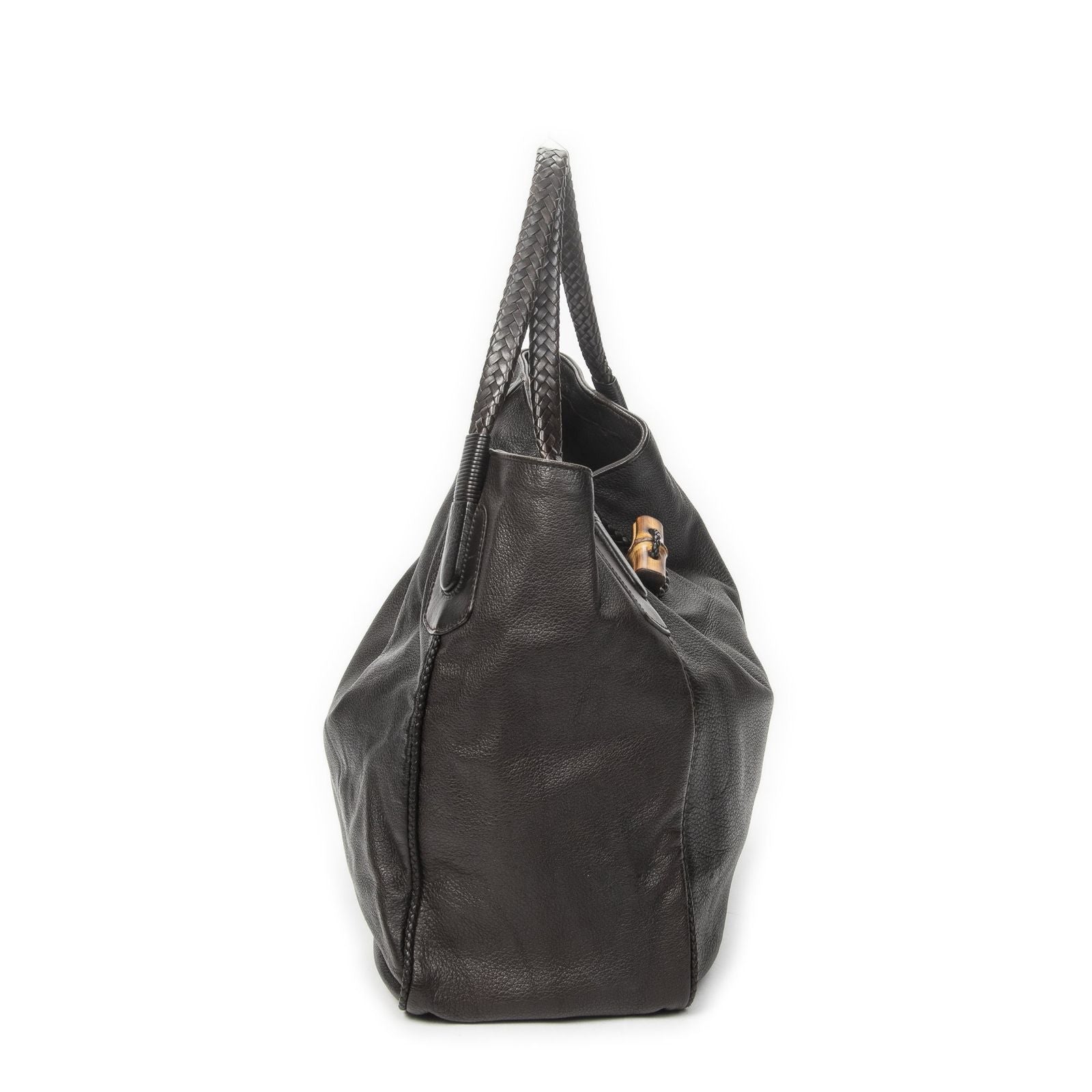 Gucci Large Bamboo Hip Tote Brown Matelasse Deerskin — view 4