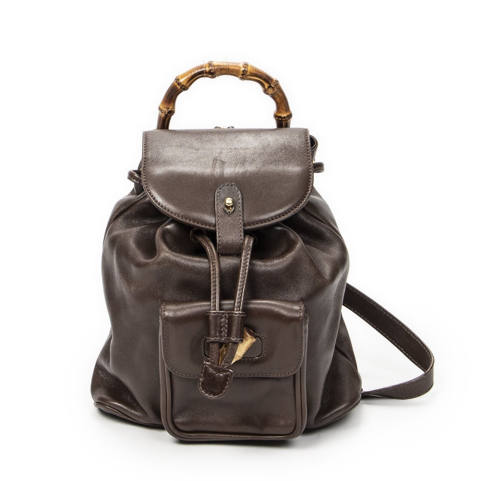 Gucci Mini Bamboo Backpack Dark Brown Calfskin Leather