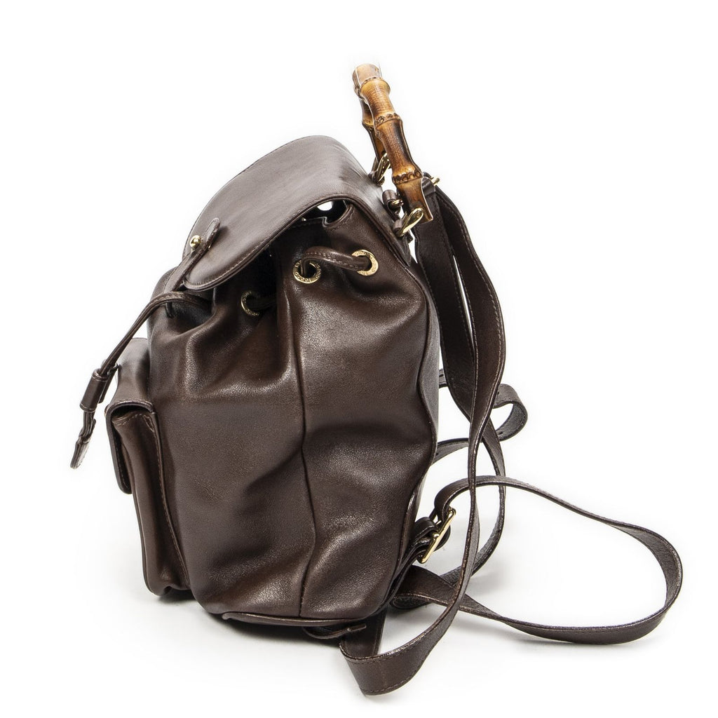 Gucci Mini Bamboo Backpack Dark Brown Calfskin Leather — view 3