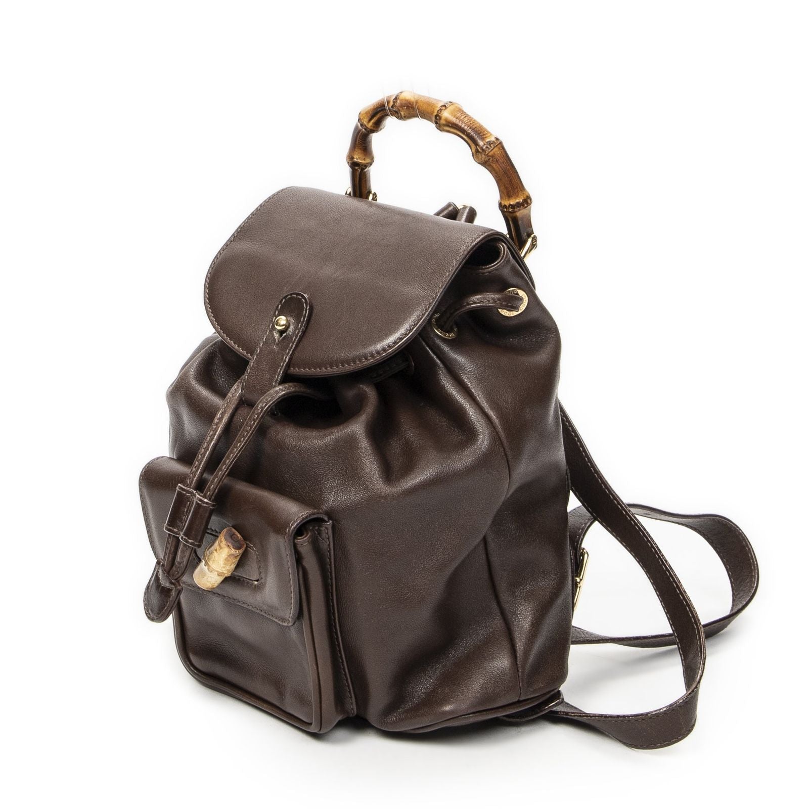 Gucci Mini Bamboo Backpack Dark Brown Calfskin Leather — view 2