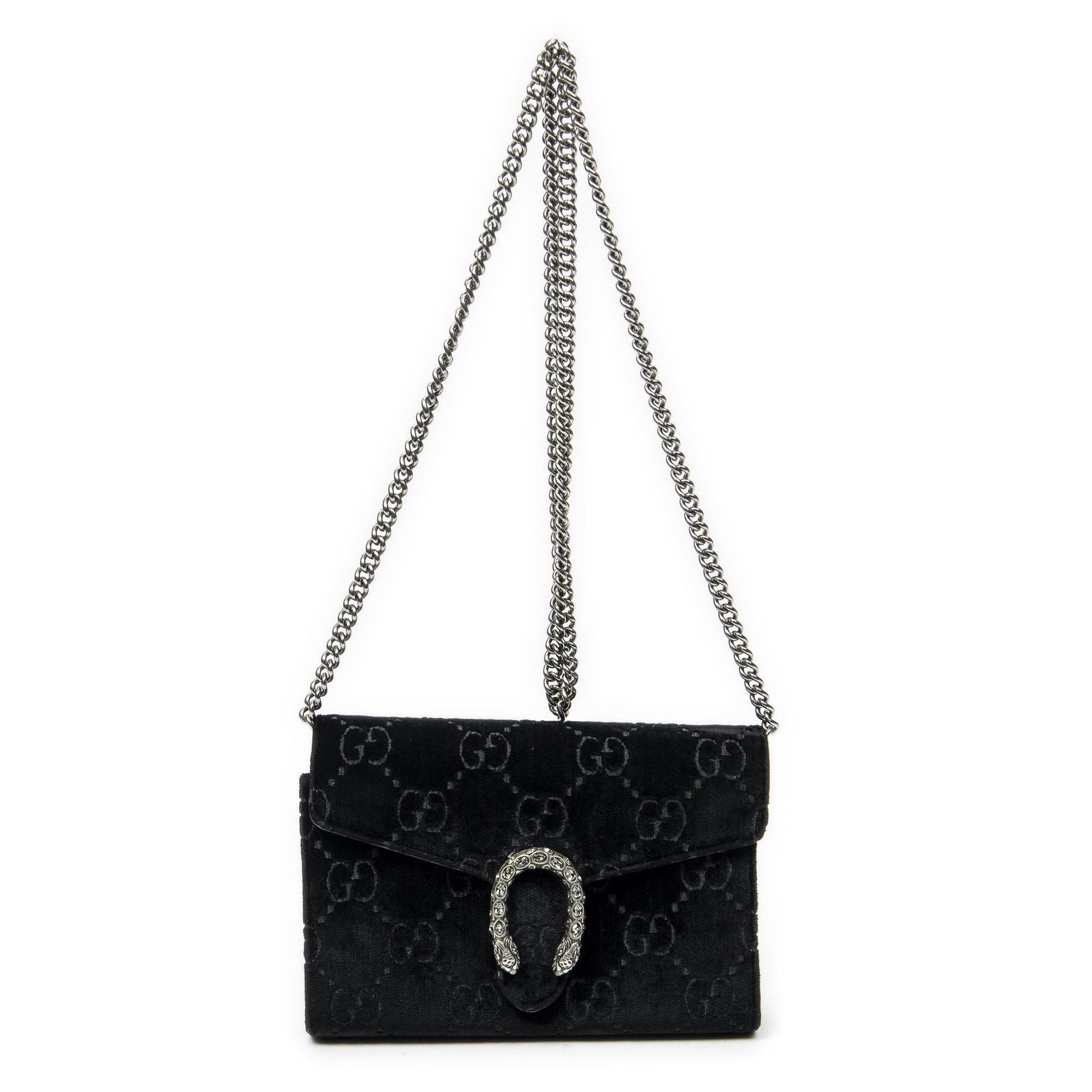 Gucci Dionysus Chain Wallet Black GG Canvas