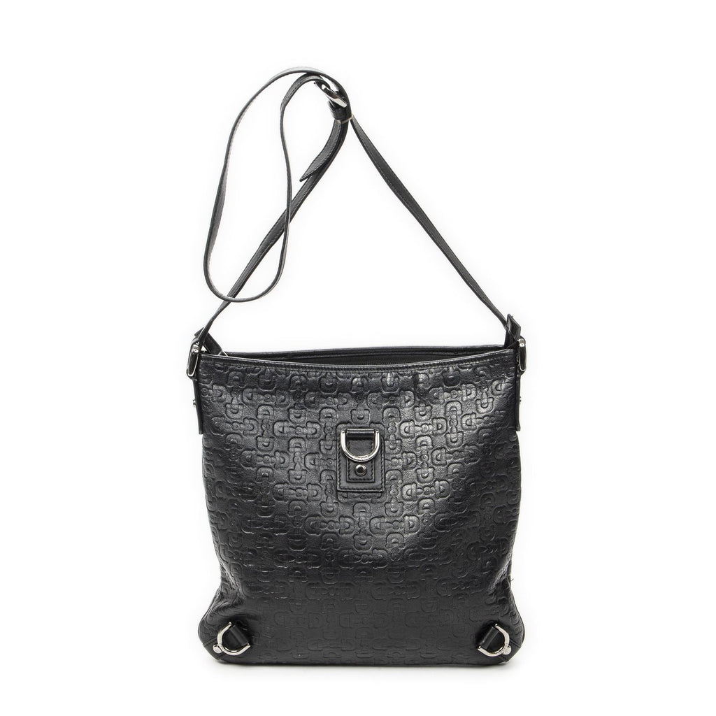 Gucci Abbey D Ring Crossbody Black Horsebit Embossed Leather