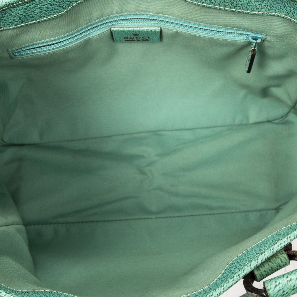 Gucci Small Shoulder Tote Teal Beige GG Canvas — view 9