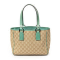 Gucci Small Shoulder Tote Teal Beige GG Canvas